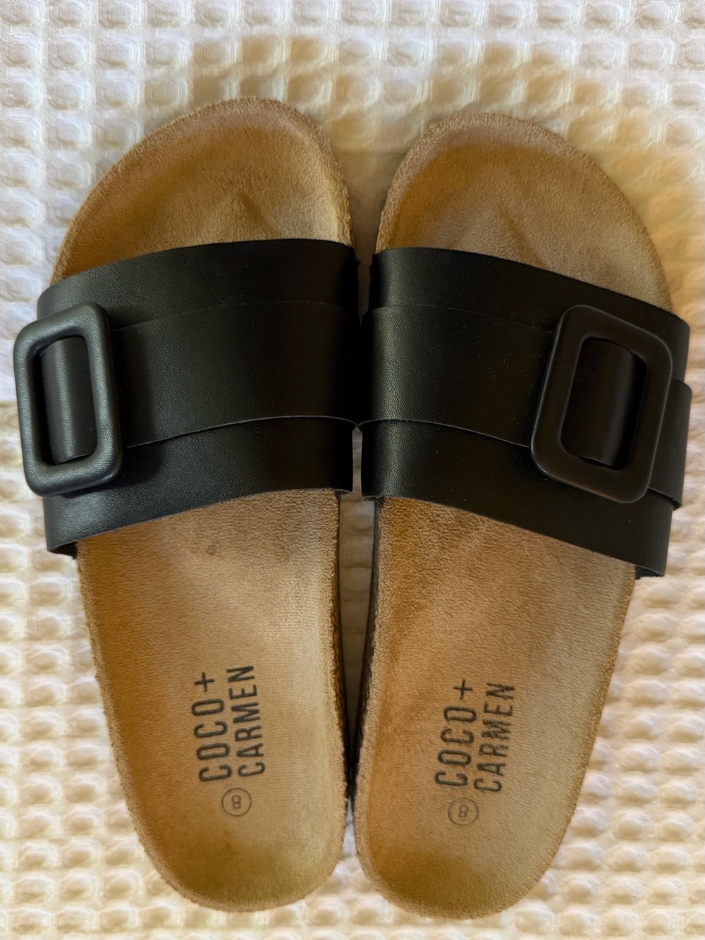Coco + Carmen Black Slip-On Buckle Slide Sandals size 8 NEW